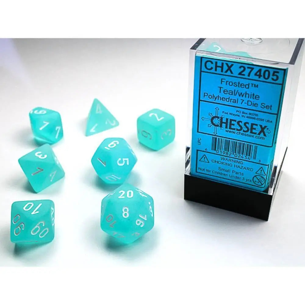 Chessex Frosted Teal w/White Dice & Dice Supplies Chessex Polyhedral (D&D) Dice Set (7)  