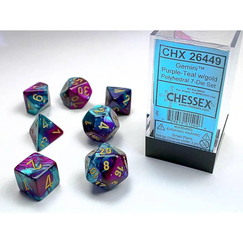 Chessex Gemini Purple-Teal w/Gold Dice & Dice Supplies Chessex Polyhedral (D&D) Dice Set (7)  