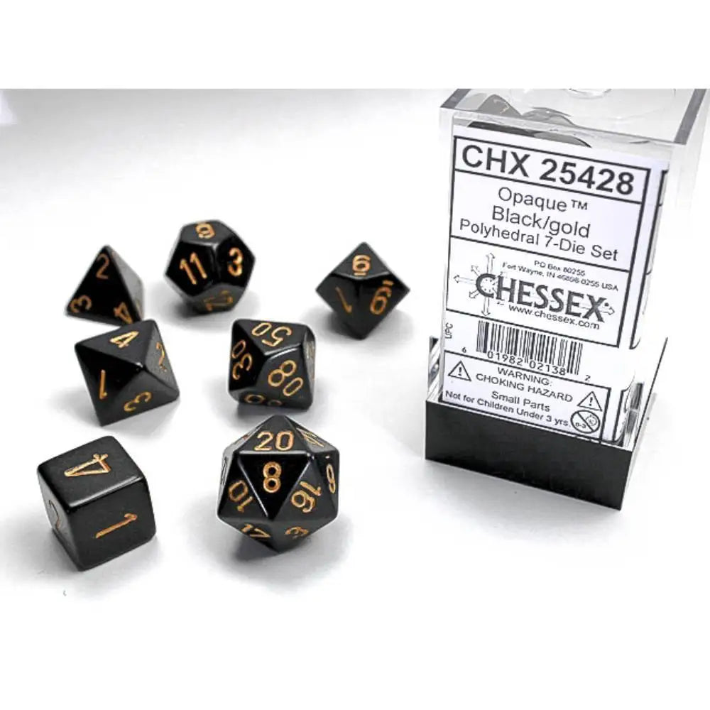Chessex Opaque Black w/Gold Dice & Dice Supplies Chessex Polyhedral (D&D) Dice Set (7)  