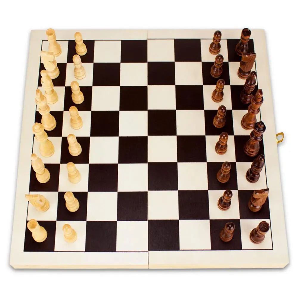 14in Natural Wooden Folding Chess Game With Staunton Pieces Board Games Brybelly   