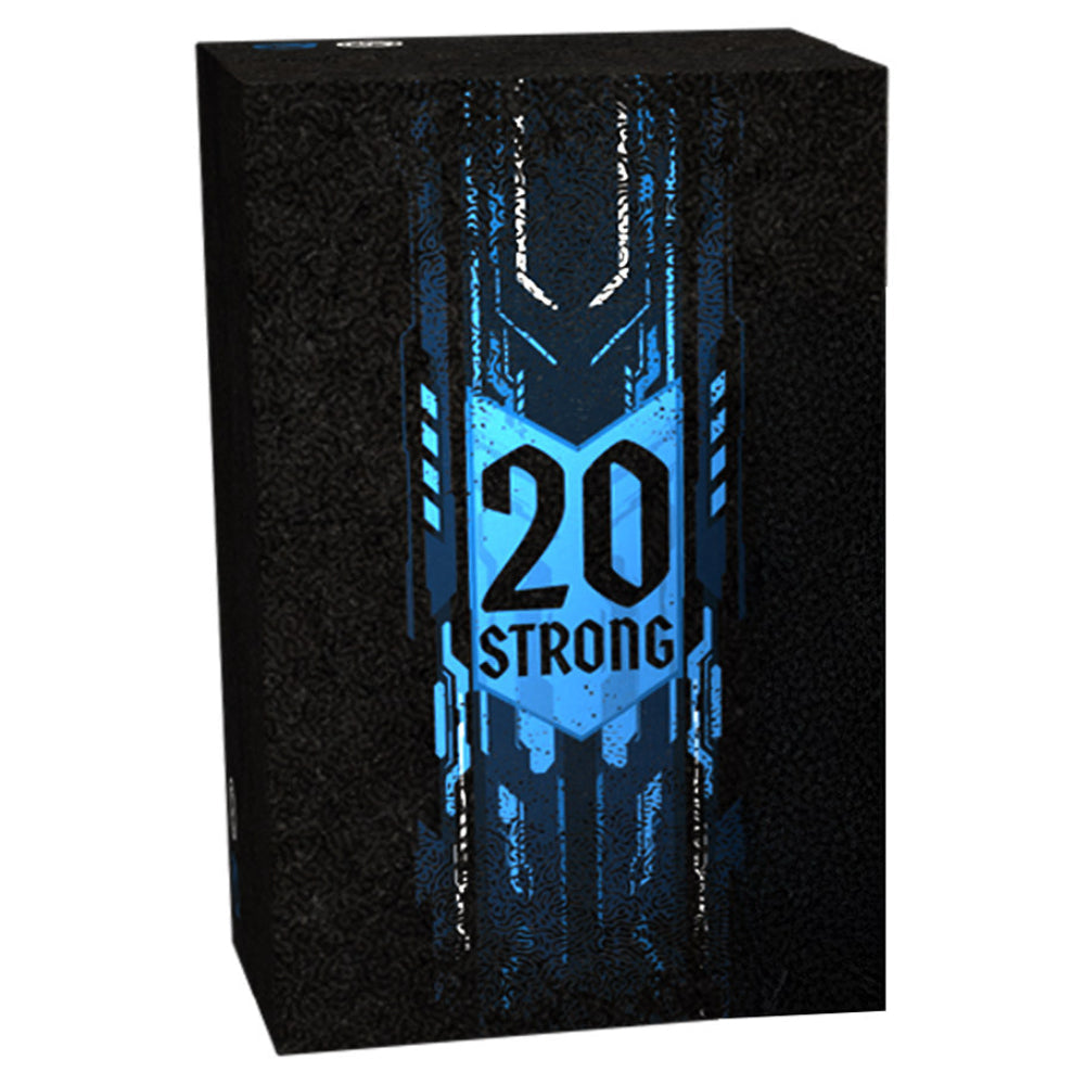 Black box of 20 strong awaken realms core set with blue and white futuristic design and glowing text on front