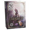 The etherfields board game box features a fantasy illustration of a woman with long white hair and a purple and gold border