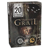 Darkly illustrated box for tainted grail board game with gothic design metallic gold lettering and white ornamental patterns