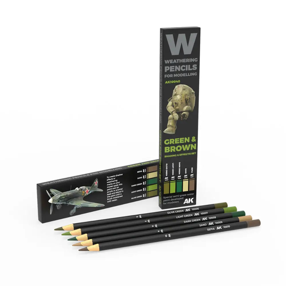 AK Interactive Weathering Pencil Set Green and Brown Camouflages - Paint & Tools