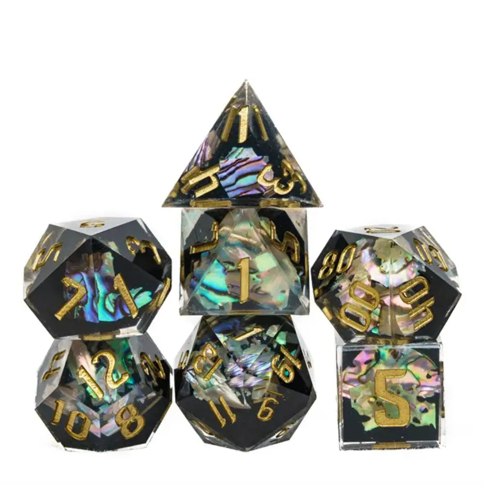 Abalone Shell Sharp Edge Resin Polyhedral (D&D) Dice Set (7) Dice & Dice Supplies The Haunted Game Cafe   