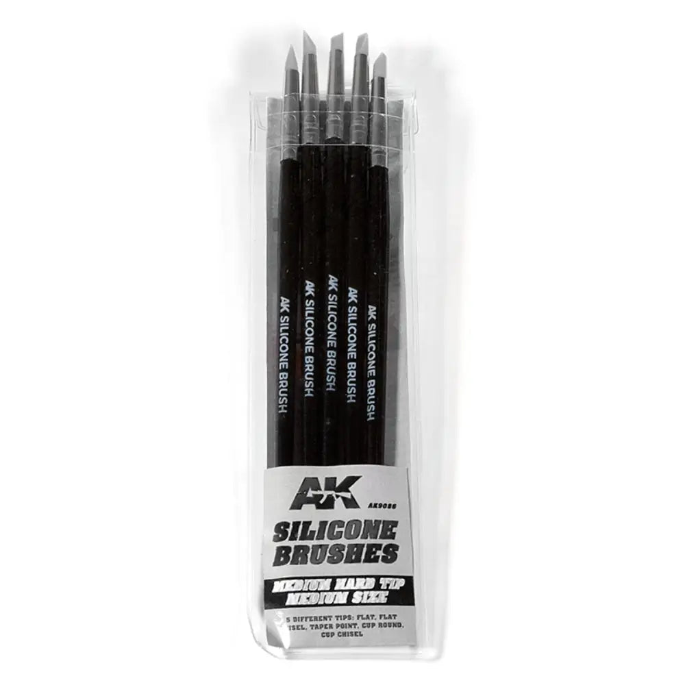 AK Interactive Silicone Brushes Moderate Hard Tip Medium (5) - Paint & Tools