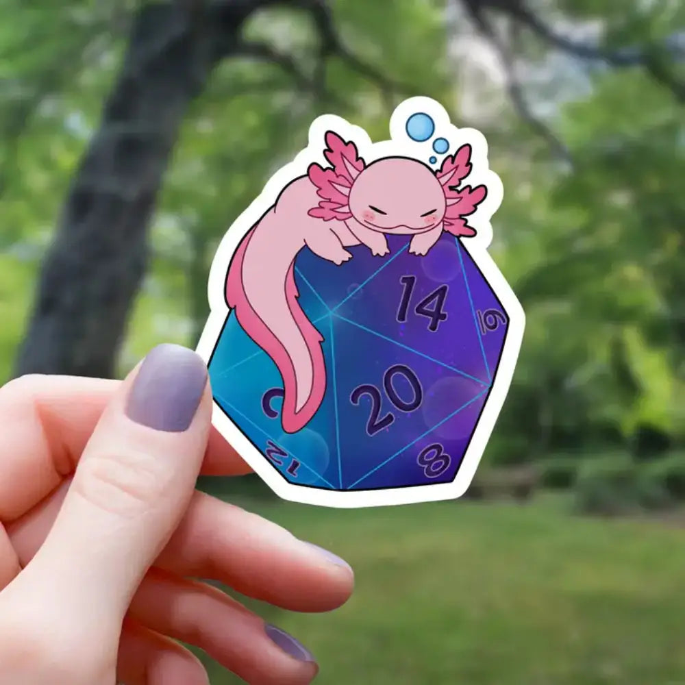 Axolotl on D20 Sticker - Gifts