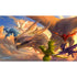 A vibrant illustrated gaming mat named baby dragons in flight by sandara playmat featuring colorful dragons in sky