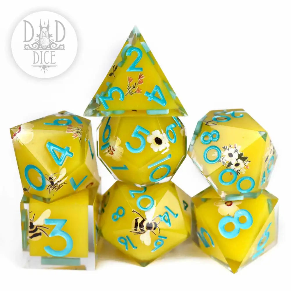 Beekeeper Sharp Edge Resin Polyhedral (D&D) Dice Set (7) - Dice & Dice Supplies