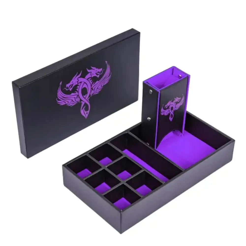 Black Leather Dice Tower and Storage Box - Purple - Dice & Dice Supplies