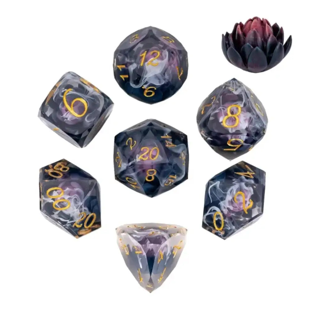 Black Lotus Edged Resin Polyhedral (D&D) Dice Set (7) - Dice & Dice Supplies