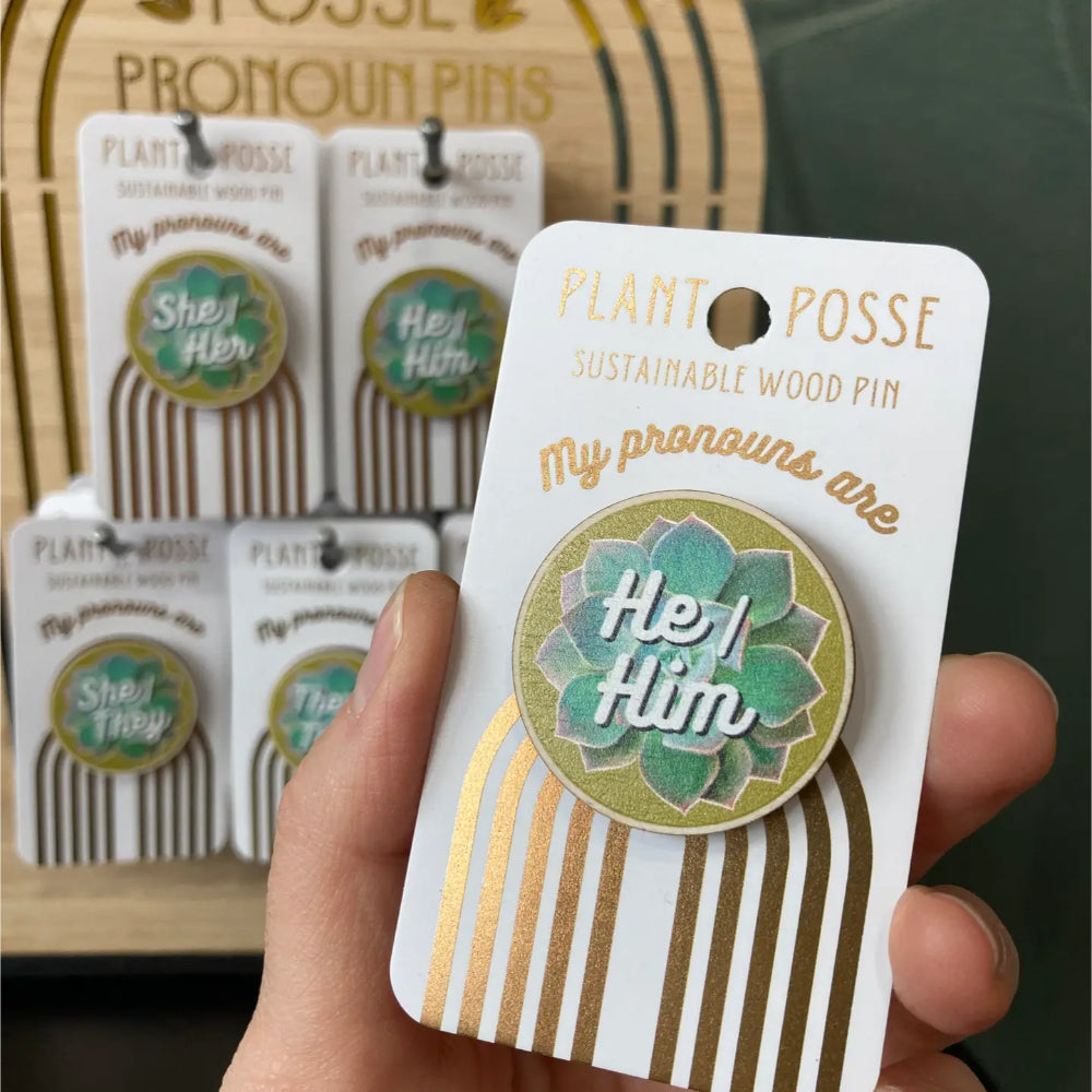 Cactus Pronoun Pins - He/Him - Gifts