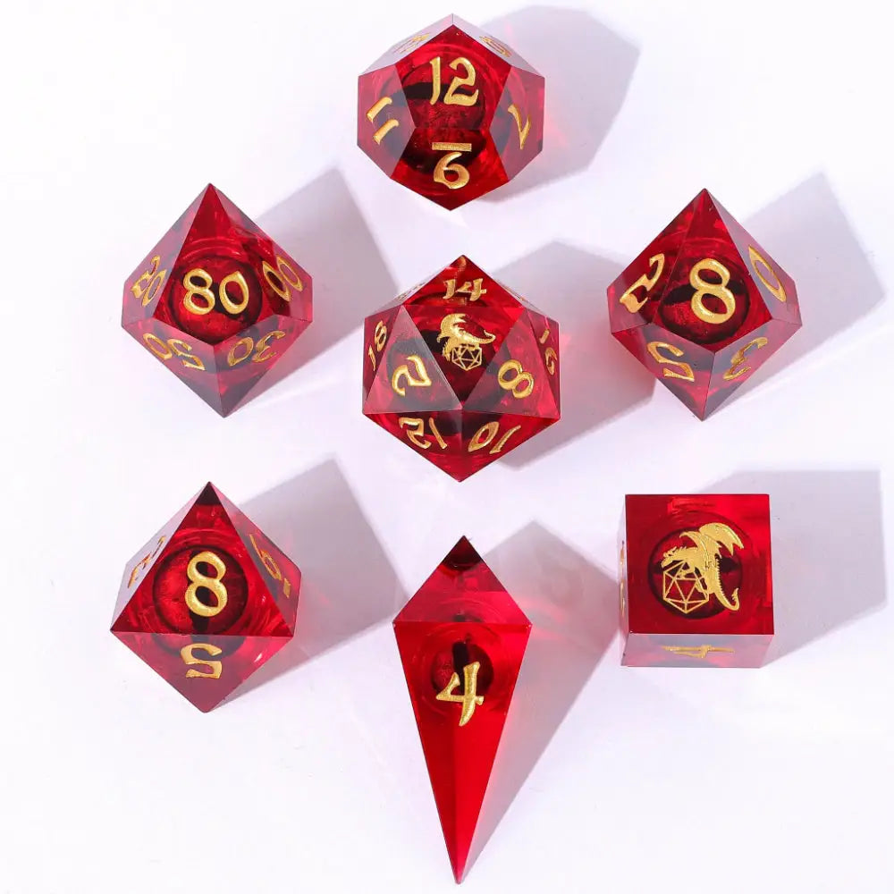 Captured Magic Beholder’s Gaze Sharp Edge Liquid Core Resin Polyhedral (D&D) Dice Set (7) - Dice & Dice Supplies