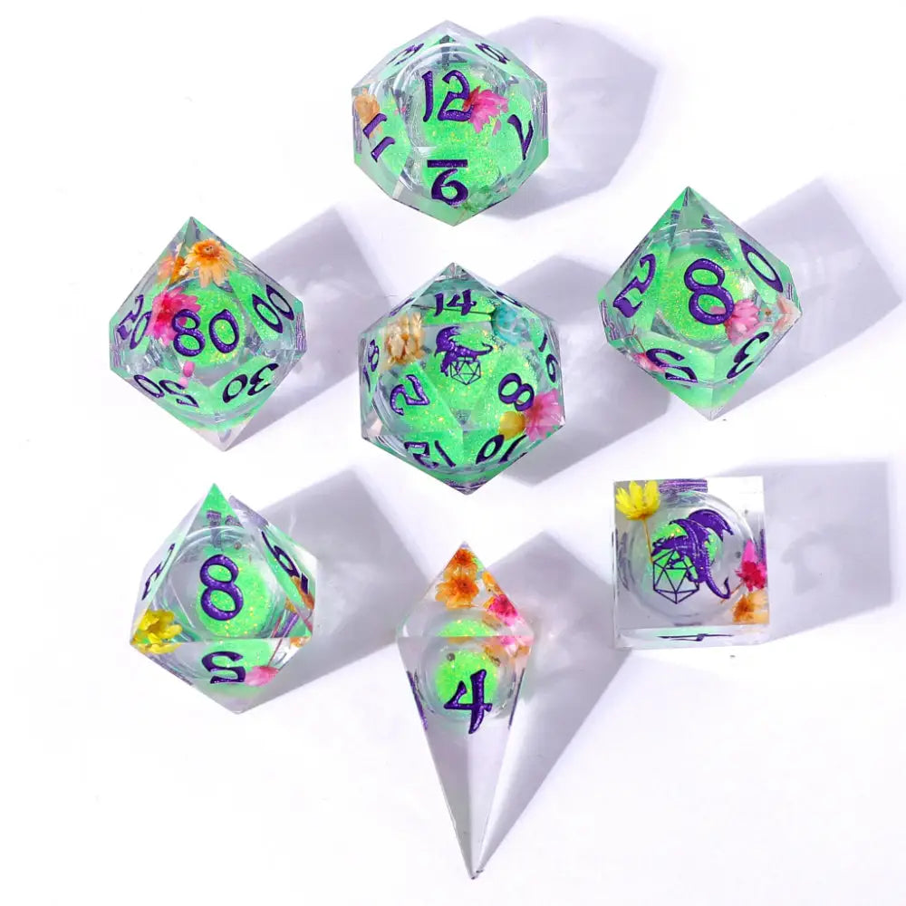 Captured Magic Ethereal Fields Sharp Edge Liquid Core Resin Polyhedral (D&D) Dice Set (7) - Dice & Dice Supplies