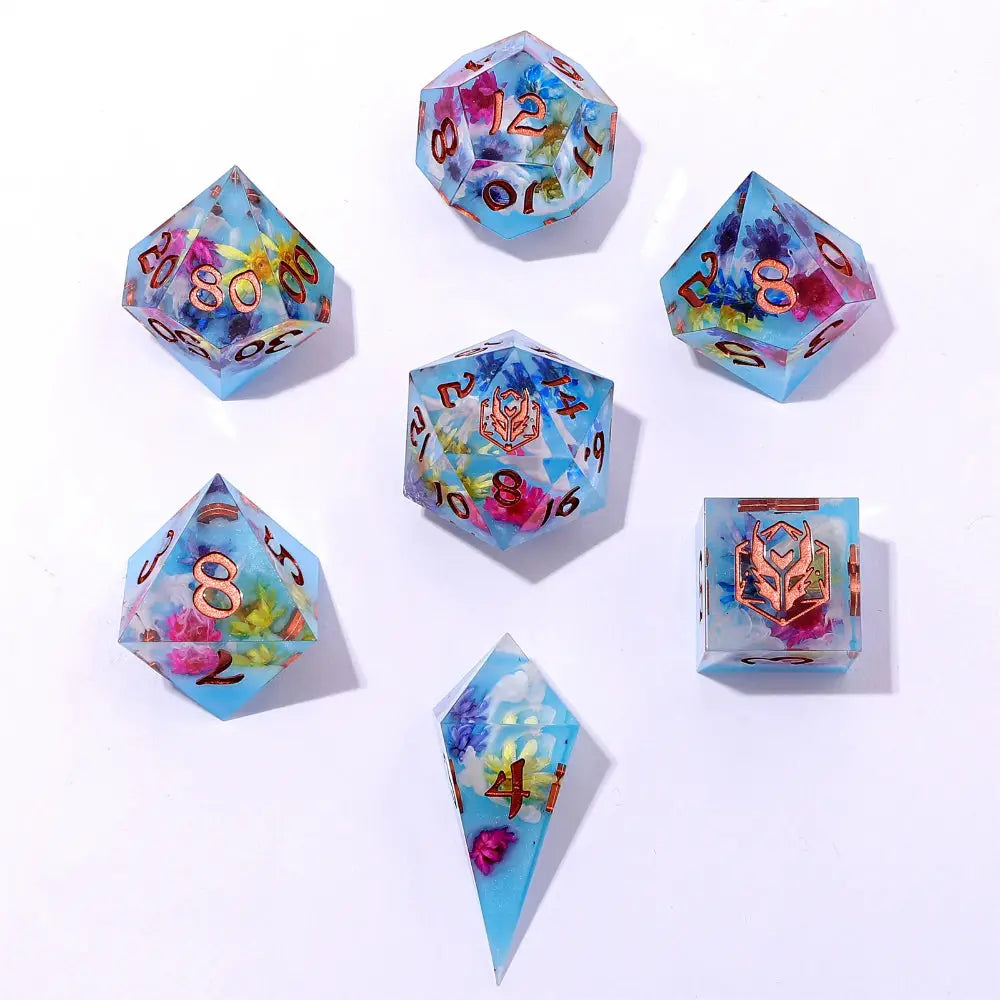 Captured Magic Floral Mirage Sharp Edge Resin Polyhedral (D&D) Dice Set (7) - Dice & Dice Supplies