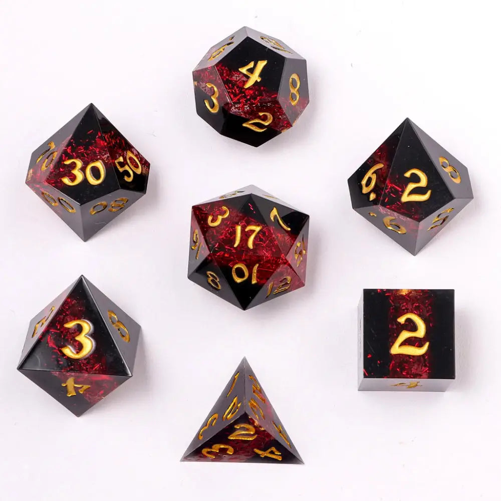 Captured Magic Mana Path Red Sharp Edge Resin Polyhedral (D&D) Dice Set (7) - Dice & Dice Supplies