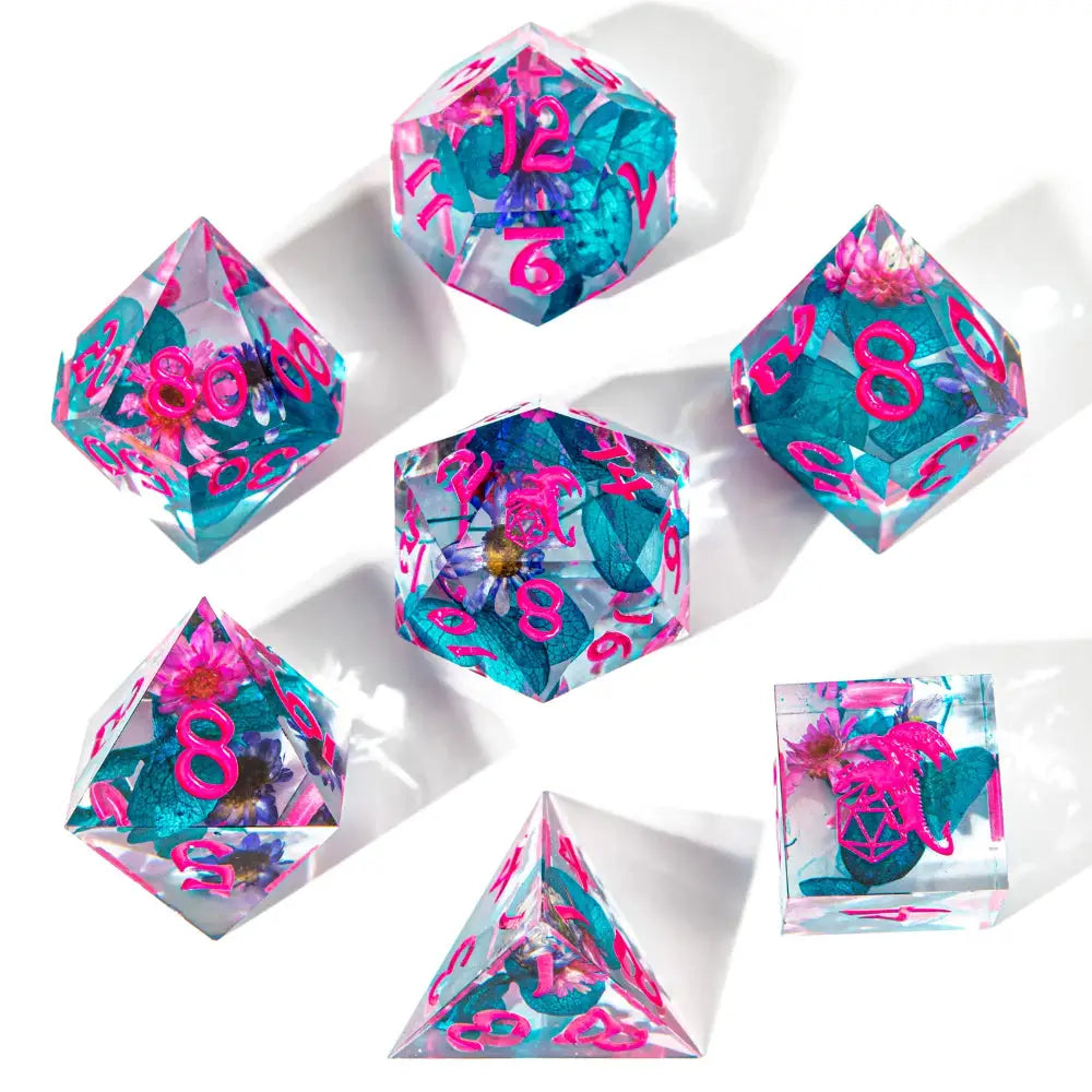 Captured Magic Vapor Wave Sharp Edge Resin Polyhedral (D&D) Dice Set (7) - Dice & Dice Supplies