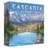 The board game box cascadia alpine lakes features a vibrant illustrated landscape with snow-capped mountains and alpine lakes