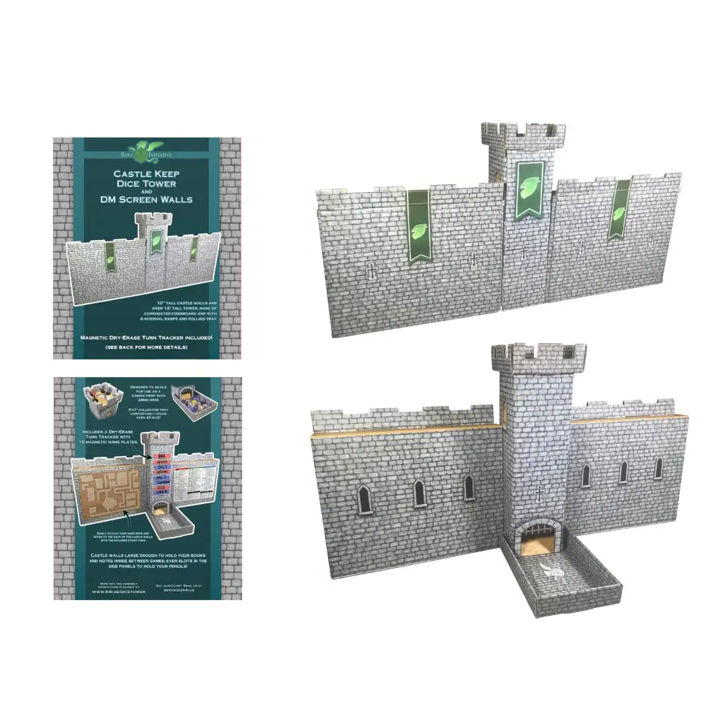 Castle Keep Dice Tower With DM Screen Walls and Magnetic Dry-Erase Turn Tracker Dice & Dice Supplies Role for Initiative Castle Keep  