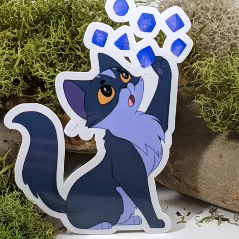 Cat Batting Polyhedral Dice Sticker - Gifts