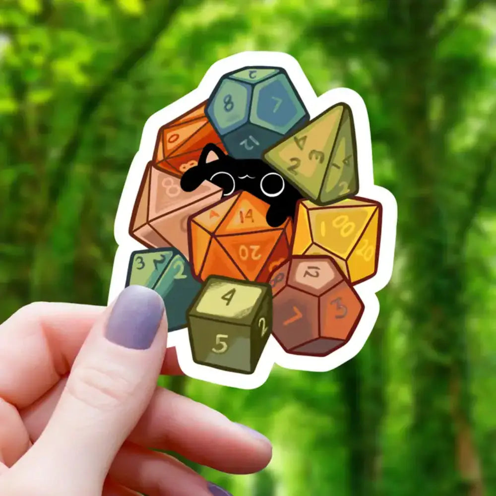 Cat Hiding in Polyhedral Dice Sticker - Gifts
