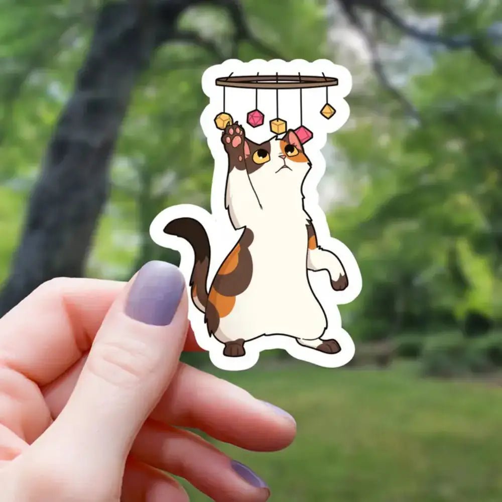 Cat Playing with Dangling Dice Sticker - Gifts