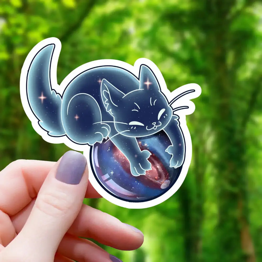 Celestial Cat Playing with Galaxy Ball Sticker - Toys & Gifts