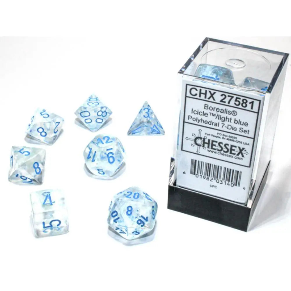Chessex Borealis Luminary Icicle w/Light Blue Polyhedral (D&D) Dice Set (7) Dice & Dice Supplies Chessex   