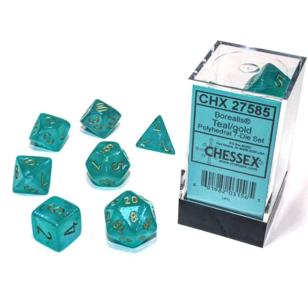 Chessex Borealis Luminary Teal w/Gold Polyhedral (D&D) Dice Set (7) Dice & Dice Supplies Chessex   