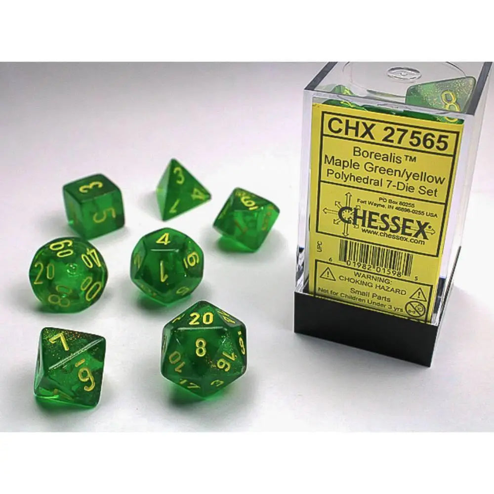 Chessex Borealis Maple Green/Yellow Polyhedral (D&D) Dice Set (7) Dice & Dice Supplies Chessex   