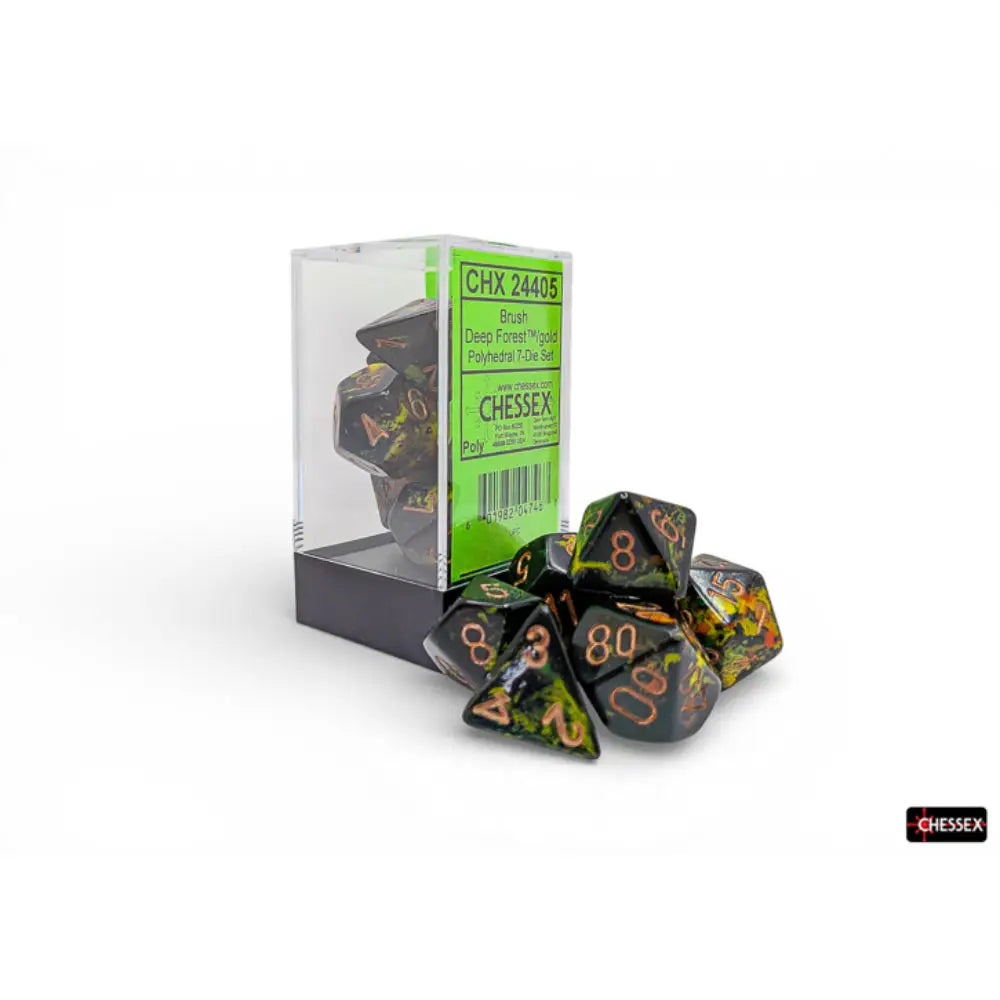Chessex Brush Deep Forest w/Gold - Polyhedral (D&D) Dice Set (7) - Dice & Dice Supplies