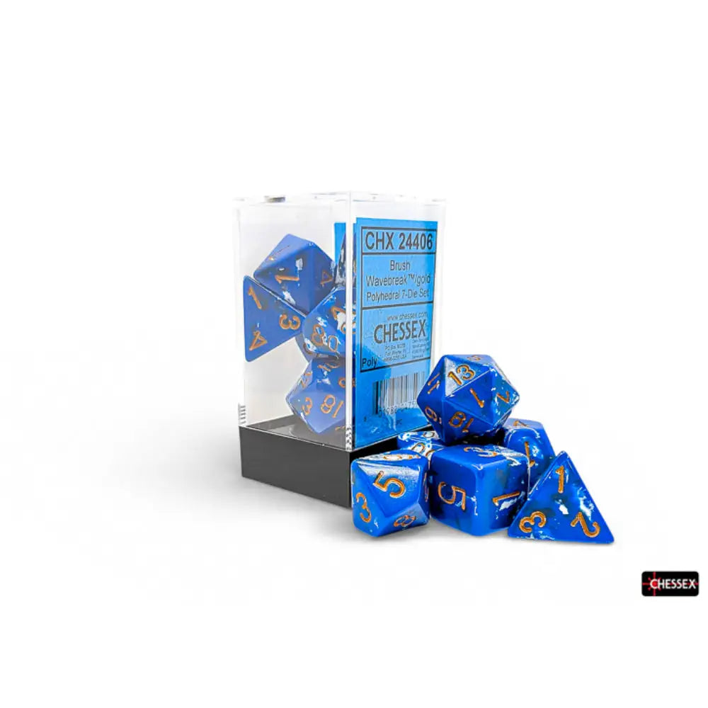 Chessex Brush Wavebreak w/Gold - Polyhedral (D&D) Dice Set (7) - Dice & Dice Supplies