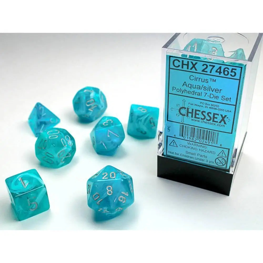Chessex Cirrus Aqua w/Silver Dice & Dice Supplies Chessex Polyhedral (D&D) Dice Set (7)  