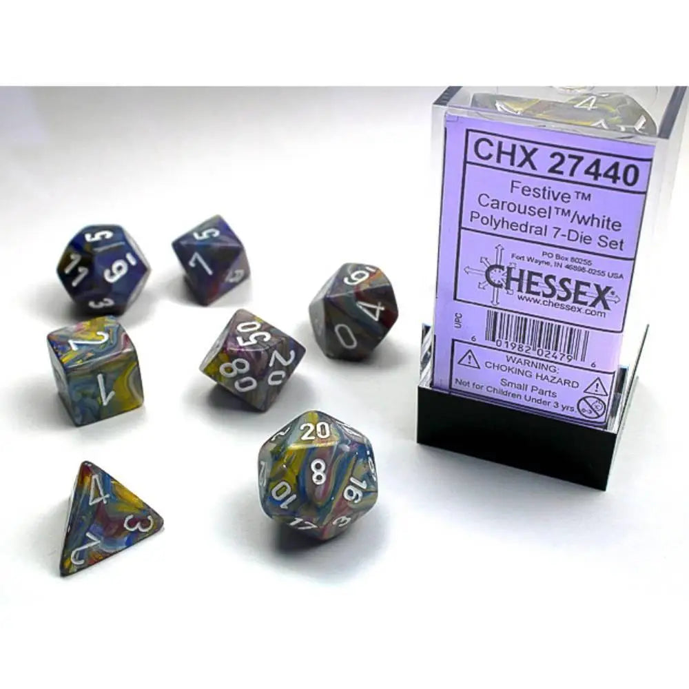 Chessex Festive Carousel w/White Dice & Dice Supplies Chessex Polyhedral (D&D) Dice Set (7)  
