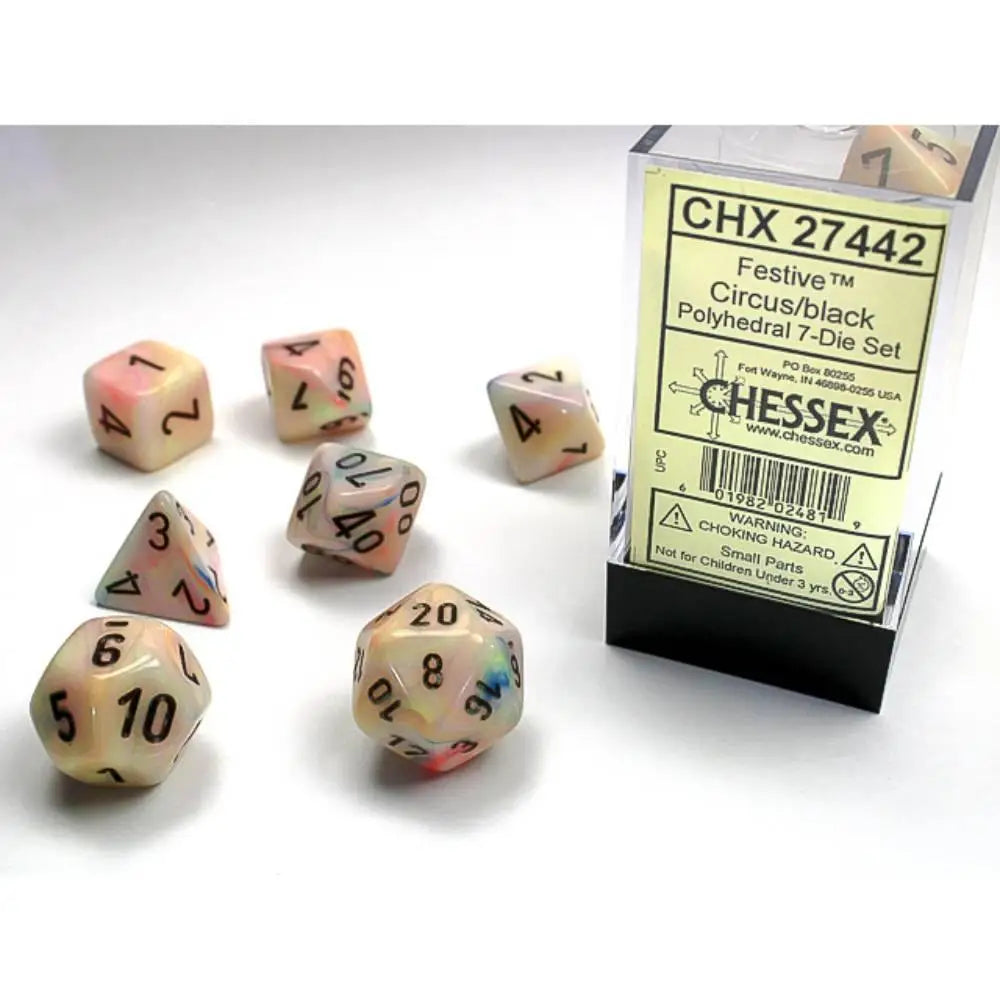 Chessex Festive Circus w/Black Dice & Dice Supplies Chessex Polyhedral (D&D) Dice Set (7)  
