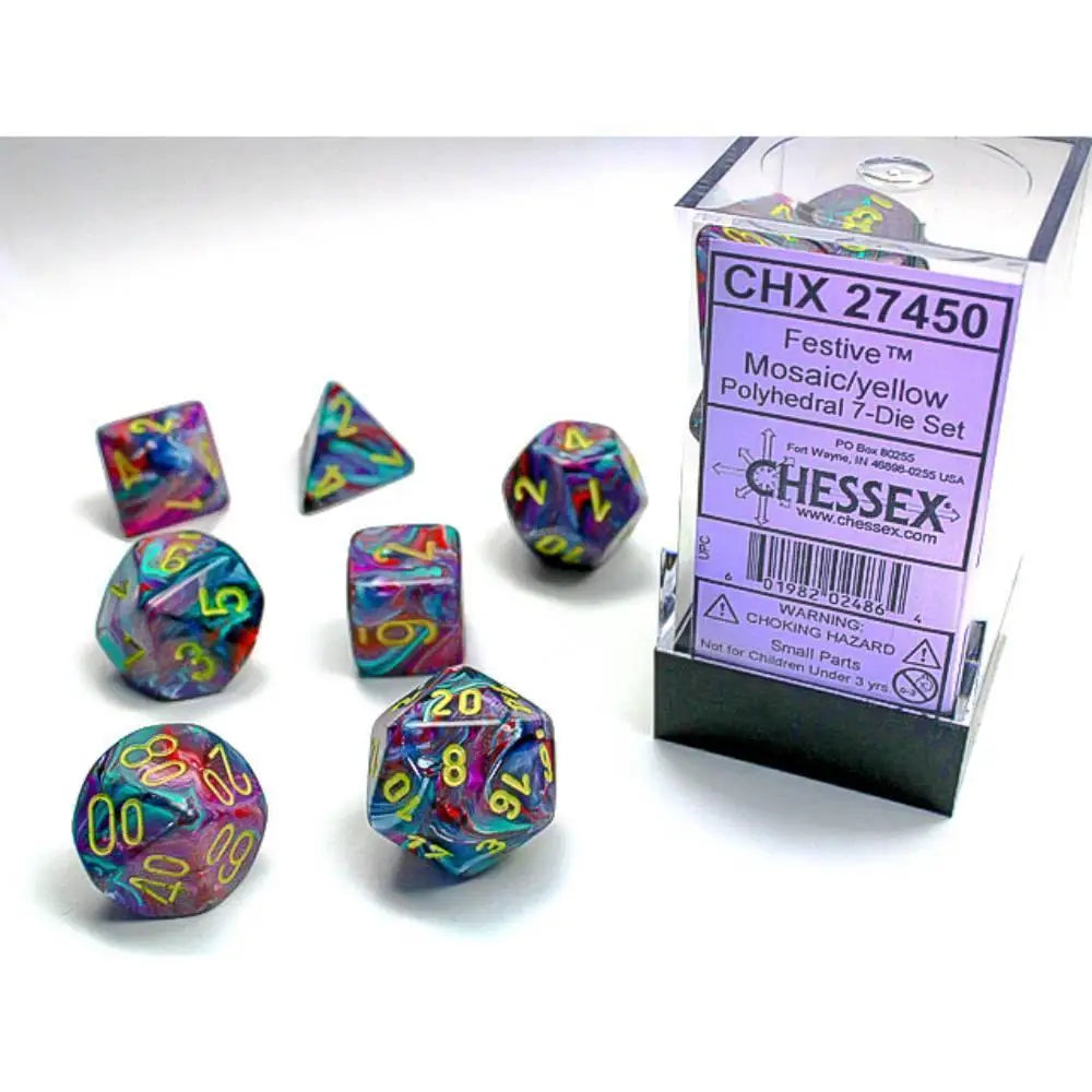 Chessex Festive Mosaic w/Yellow Dice & Dice Supplies Chessex Polyhedral (D&D) Dice Set (7)  