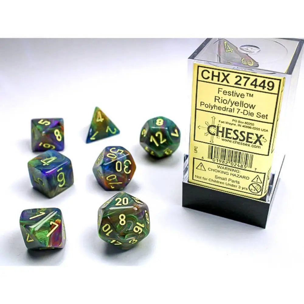 Chessex Festive Rio w/Yellow Dice & Dice Supplies Chessex Polyhedral (D&D) Dice Set (7)  