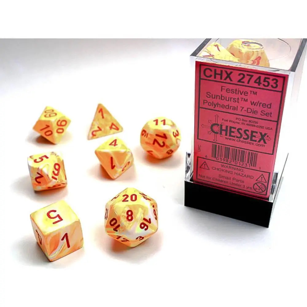 Chessex Festive Sunburst/Red Polyhedral (D&D) Dice Set (7) Dice & Dice Supplies Chessex   