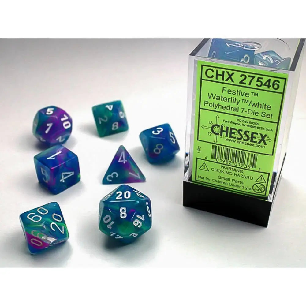 Chessex Festive Waterlily/White Polyhedral (D&D) Dice Set (7) Dice & Dice Supplies Chessex   