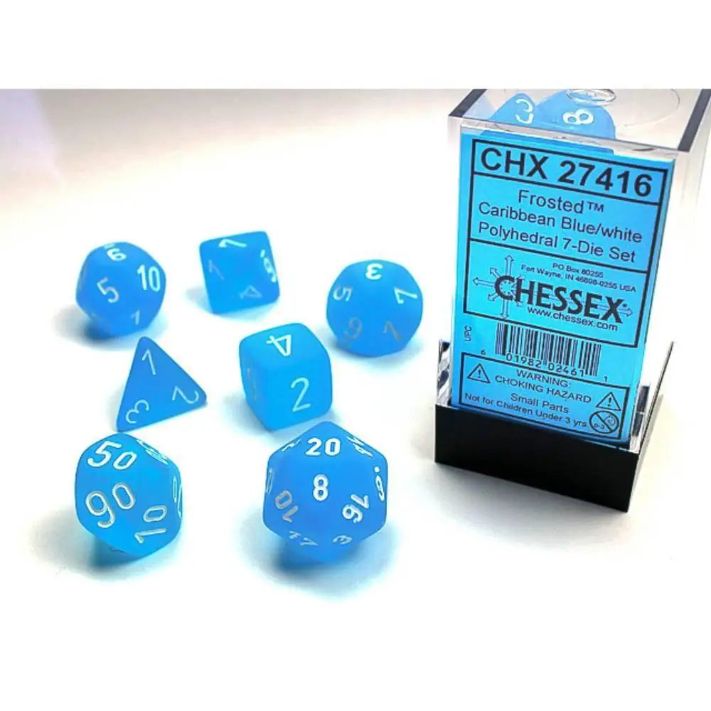 Chessex Frosted Caribbean Blue w/White Dice & Dice Supplies Chessex Polyhedral (D&D) Dice Set (7)  