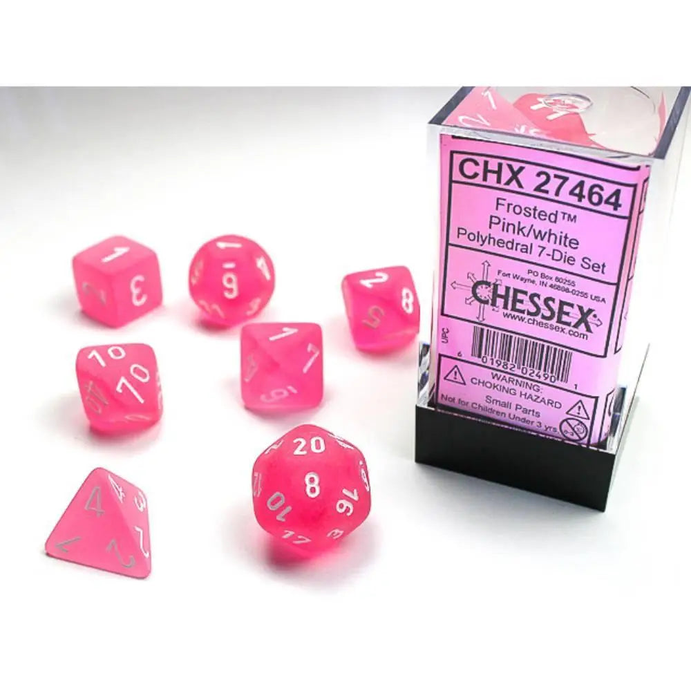 Chessex Frosted Pink w/White Dice & Dice Supplies Chessex Polyhedral Dice Block (7)  
