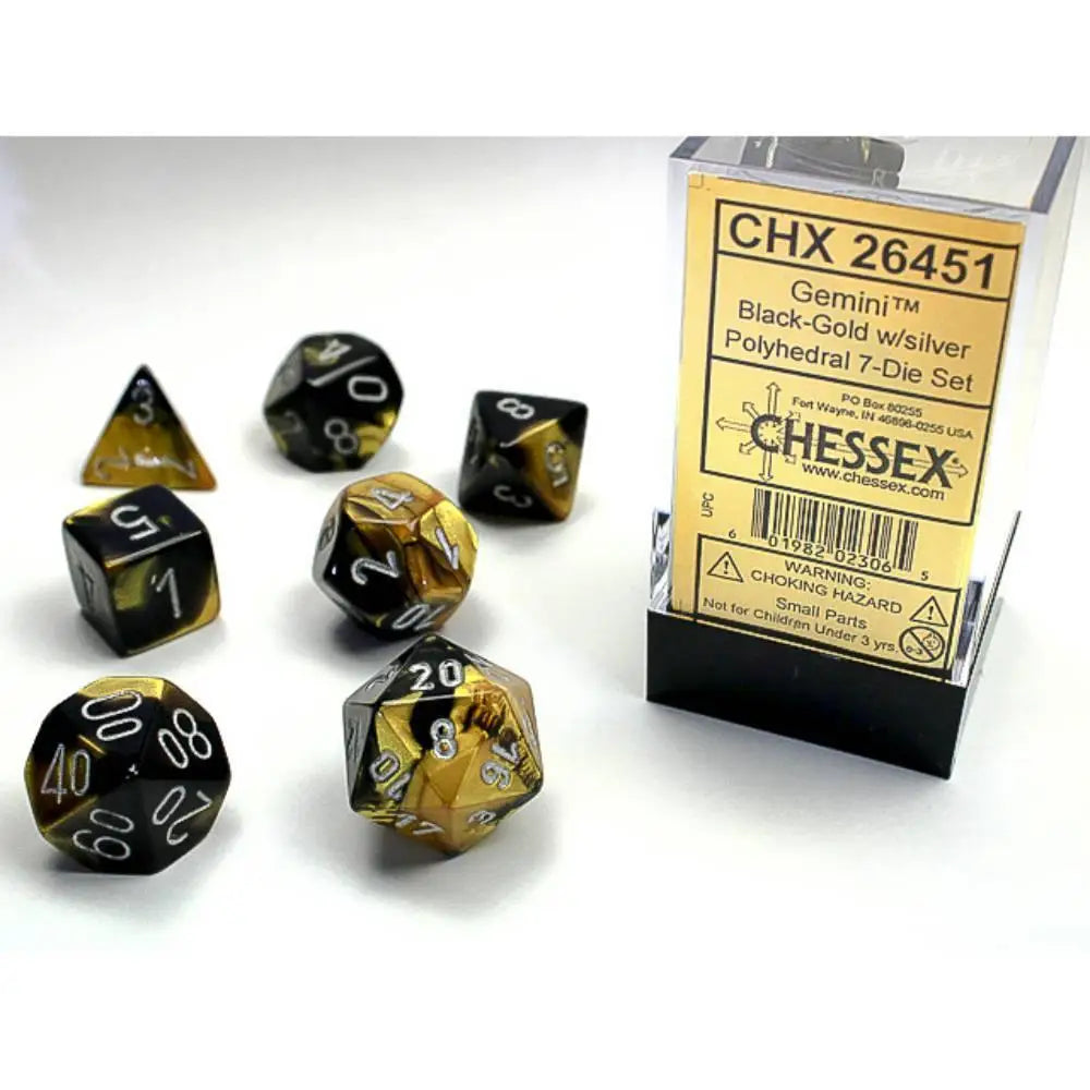 Chessex Gemini Black-Gold w/Silver Dice & Dice Supplies Chessex Polyhedral (D&D) Dice Set (7) OOP  