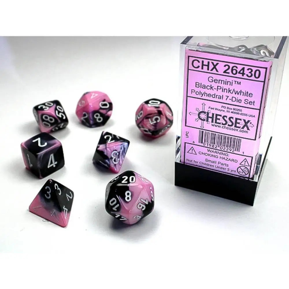 Chessex Gemini Black-Pink w/White Dice & Dice Supplies Chessex Polyhedral (D&D) Dice Set (7)  