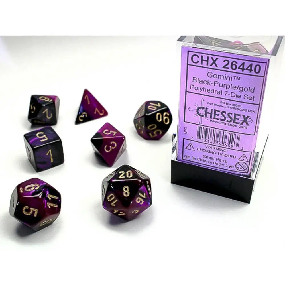 Chessex Gemini Black-Purple w/Gold Dice & Dice Supplies Chessex Polyhedral (D&D) Dice Set (7)  