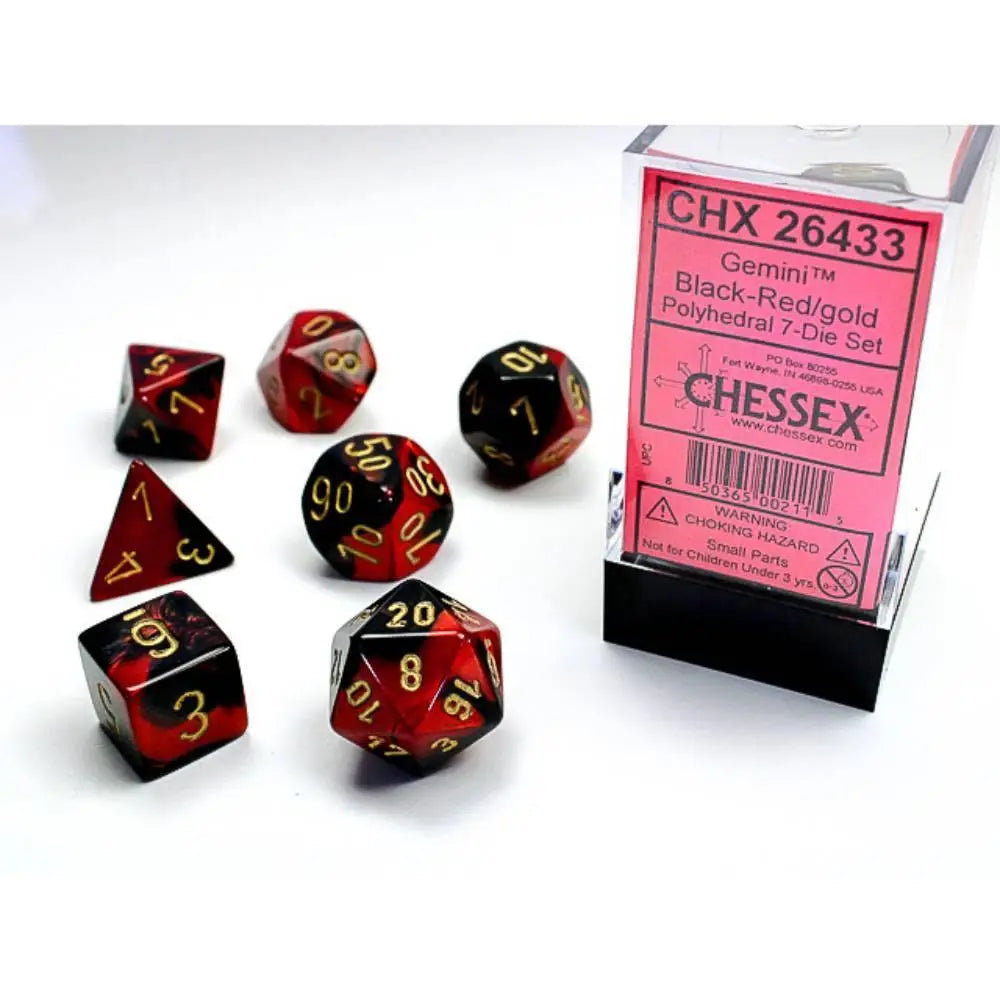 Chessex Gemini Black-Red w/Gold Dice & Dice Supplies Chessex Polyhedral (D&D) Dice Set (7)  