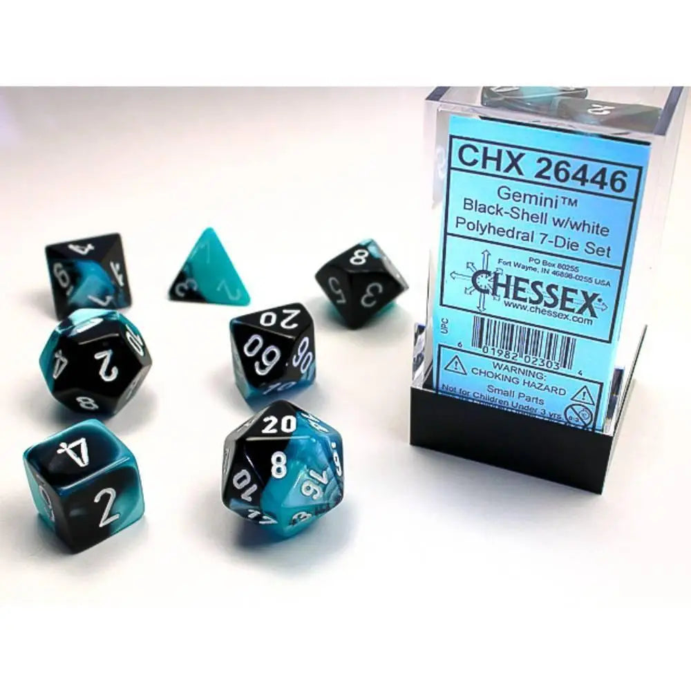 Chessex Gemini Black-Shell w/White Dice & Dice Supplies Chessex Polyhedral (D&D) Dice Set (7)  