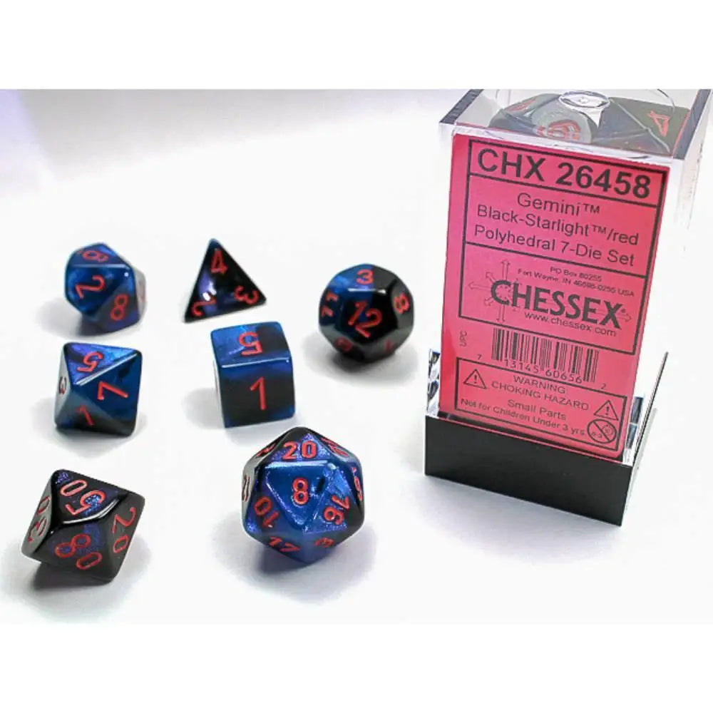 Chessex Gemini Black-Starlight w/Red Dice & Dice Supplies Chessex Polyhedral (D&D) Dice Set (7)  