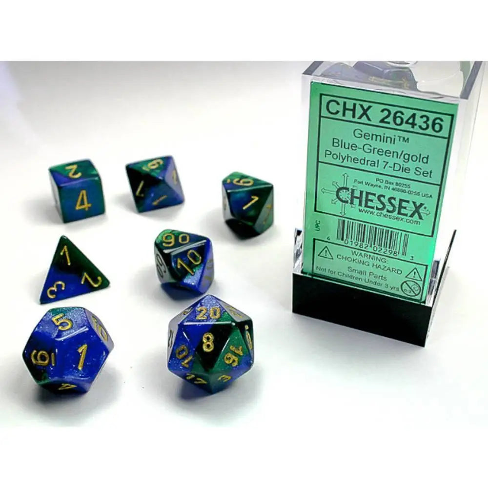 Chessex Gemini Blue-Green w/Gold Dice & Dice Supplies Chessex Polyhedral (D&D) Dice Set (7)  