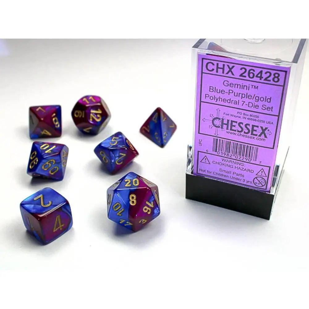 Chessex Gemini Blue-Purple w/Gold Dice & Dice Supplies Chessex Polyhedral (D&D) Dice Set (7)  