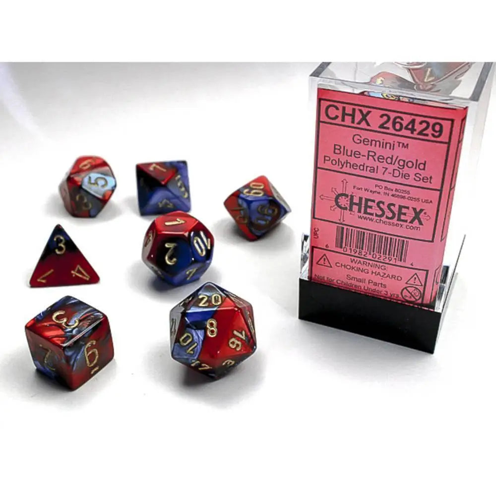 Chessex Gemini Blue-Red w/Gold Dice & Dice Supplies Chessex Polyhedral (D&D) Dice Set (7)  